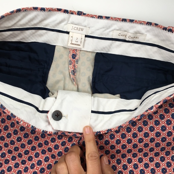 J Crew Pant Cafe Capri Red Blue Micro Floral Print - Picture 7 of 11